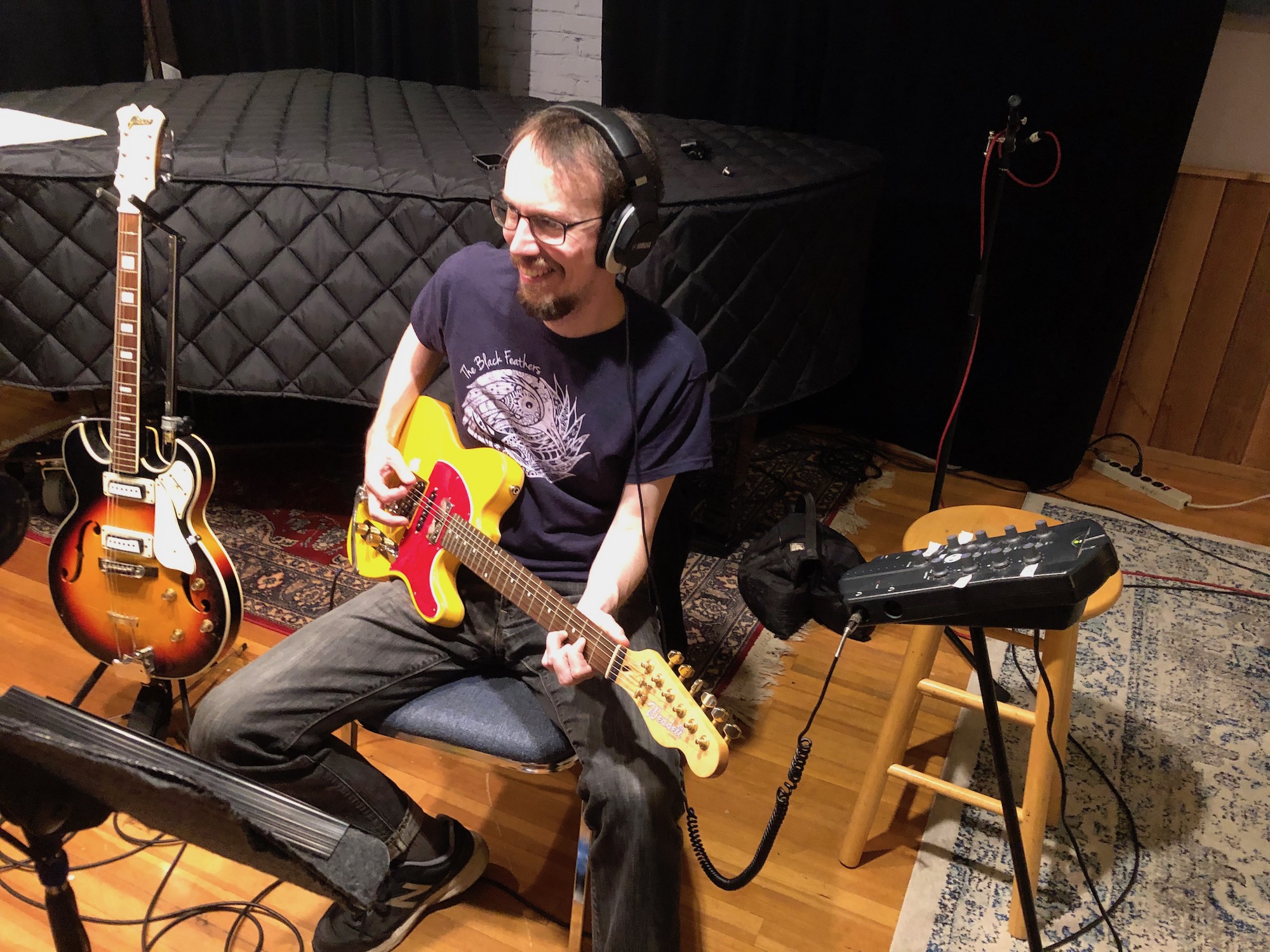Wes Weddell recording guitar for Jaspar Lepak